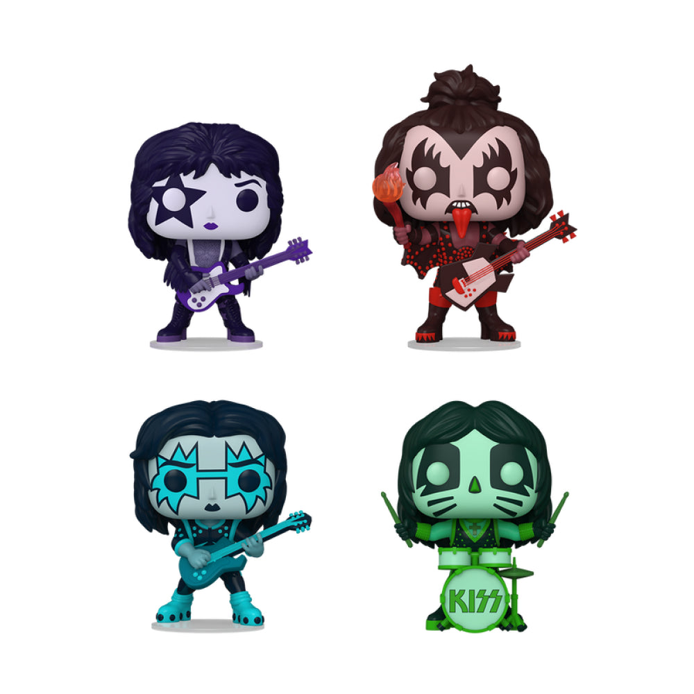 NEW Funko exclusive shops KISS POPS set of four GITD!! come with protective cases