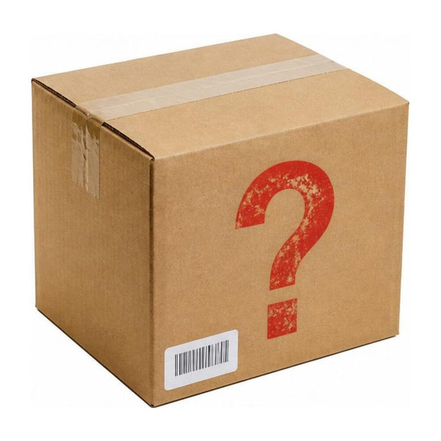 Toy Drive Mystery Box - sealed kraft box with red question mark stamp