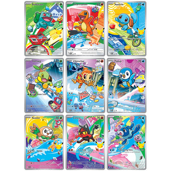 All 9 First Partner Illustration Collection Series 1 promo cards - Kanto, Sinnoh, and Alola starters