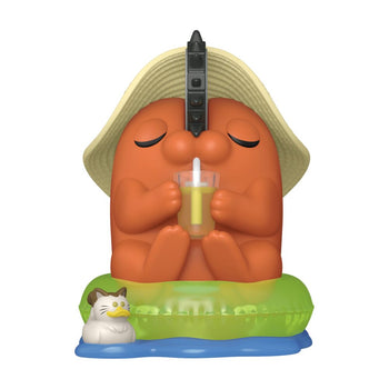 Pochita with Sunhat Funko Pop on pool floatie with drink and duck
