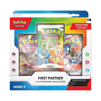 Pokémon TCG: First Partner Illustration Collection Series 3 - sealed box with 3 promo cards, sticker sheet, and 2 boosters