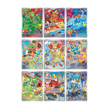 All 9 First Partner Series 3 promo cards - Hoenn, Kalos, and Paldea starter trios forming connected panoramic scenes