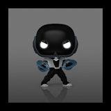 Radiant Black Funko Pop glowing in the dark with lit eyes and emblem