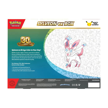 Pokémon TCG 30th Celebration Sylveon ex Box - back of box with contents list