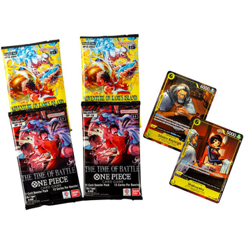 One Piece Illustration Box Vol 7 contents - OP15-EB04 and OP-16 packs with Rayleigh and Shakuyaku alt-art promo cards