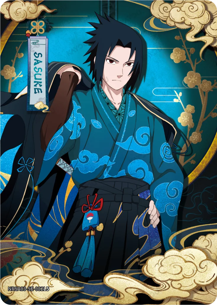 Kayou Naruto SE serialized card /220 — Sasuke in blue kimono with plum blossoms